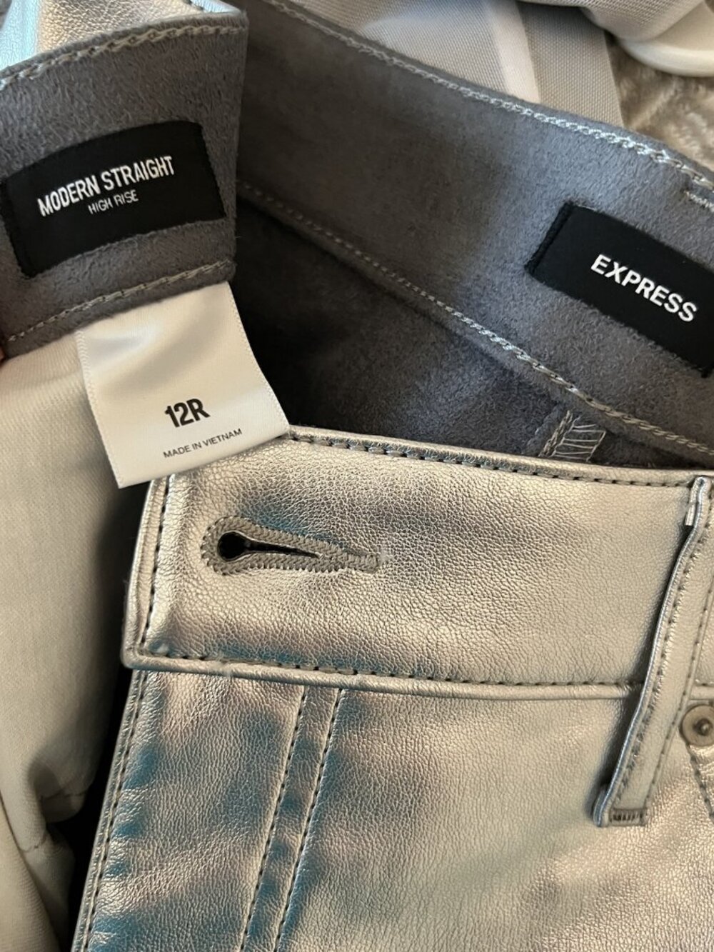 High Waisted Metallic Faux Leather Modern Straight Pant (L) - Picture 6 of 6
